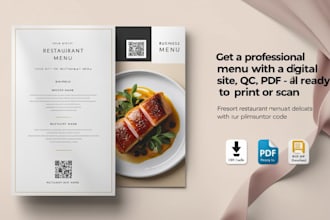 restaurant menu design, qr code, PDF, mockups