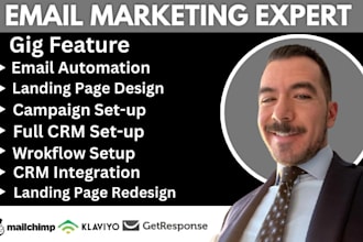 setup email marketing campaigns in getresponse, mailchimp, or klaviyo