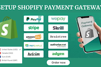 setup configure shopify payment,shopify balance stripe, wise, paypal integration