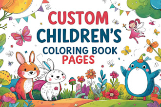 design children coloring book illustration, line art, kids book, for kdp book