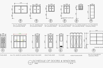 create detailed window and door schedules, along with glazing shop using autocad