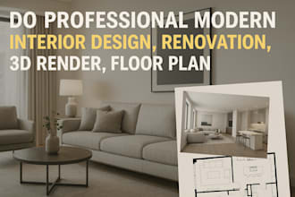 do professional modern interior design, renovation, 3d render, floor plan