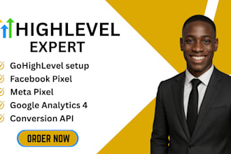 set up gohighlevel meta pixel fb conversion API google analytics 4 ads tracking