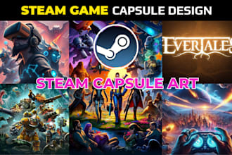 design steam capsule art for game and marketing banner game poster game logo ui