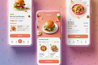 design a modern burger or food delivery app UI in figma or adobe xd