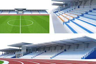 create 3d soccer, nba, fifa, olympics, football stadium design with renders
