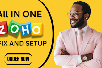 setup and customize your zoho CRM, books, zoho sites, zoho commerce, inventory