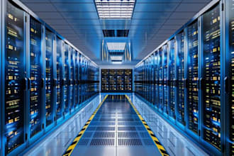 create 3d ai data center, warehouse design, server room, ai facility with render