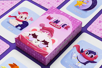 design educational kids playing card game animal memory flash card box mockup