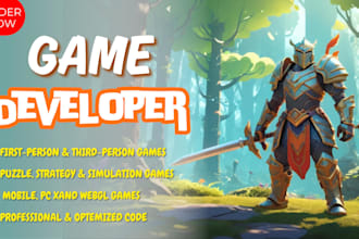 develop any 2d, 3d, multiplayer or offline unity game for PC, mobile or web