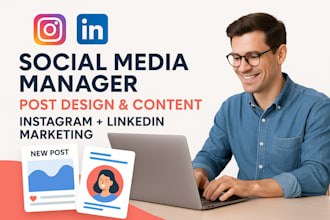 manager instagram, linkedin social media post, post design and content creator