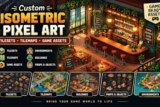 create custom isometric pixel art tileset tilemap, rpg game assets pixel props