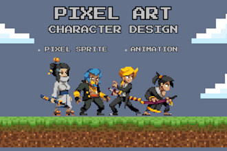 design pixel art characters, pet monsters tileset spritesheet gameui game assets