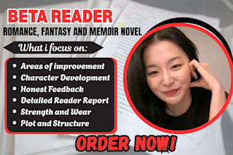 beta read your romance, fantasy, or thriller novel with honest critique