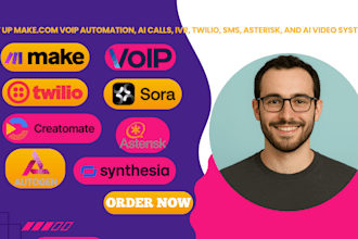 set up make com voip automation ai calls IVR twilio SMS asterisk and ai video