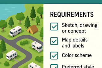 draw vector rv park maps, campground maps 3d landscape rendering