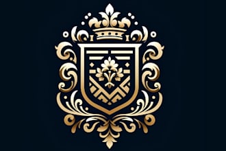 do heraldic, vintage, family crest, coat of arms logo design