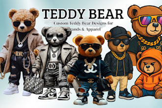 design a trendy teddy bear illustration urban or custom fashion style