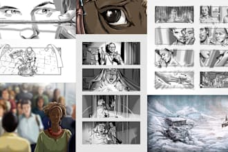 illustrate cinematic comic style storyboards for your film or animation