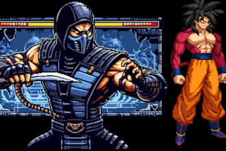 do 8 bit or 16 bit pixel art character, sprite sheet, animated gif, retro style