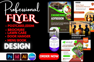 design solar postcard door hanger eddm lawn business flyer, newsletter, brochure