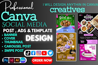 design anything in canva, social media posts, animated posts,ads carousels,flyer