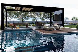3d landscape rendering, backyard landscape design garden pergola patio architect