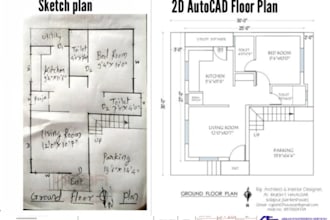 redraw hand sketch to 2d floor plan PDF in autocad
