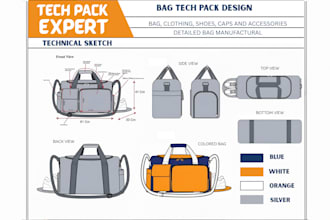 create bag design backpack handbag wallet tote bag and tech pack with sketchup