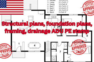 design structural plans foundation framing drainage adu pe stamp