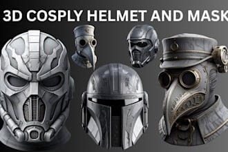 create 3d futuristic oni mask, 3d cosplay helmet for cosply and 3d printing