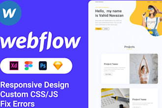 fix webflow website design bugs, issues, edit template, fix responsive issues