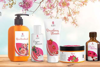 do skin care, hair cream oil, lipstick, beauty cosmetics perfume label design