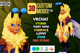 rig and edit 3d furry vrchat nsfw vtuber avatar for vseeface or animaze, avi