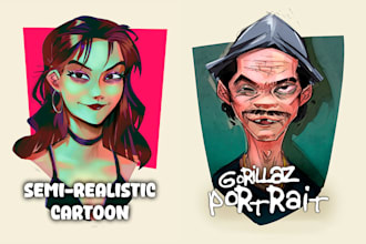 draw a custom gorillaz or semi realistic portrait