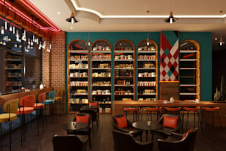design realistic 3d coffee shop interiors and storefronts