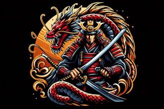 do unique japanese samurai with dragon logo for your brand