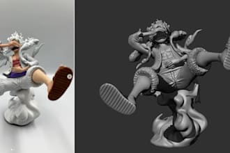 anime 3d character design,stl file for printing,figurines toys, 2d to 3d render