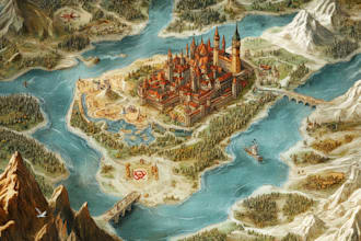 make a unique hand drawn fantasy map illustration