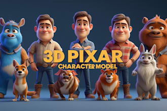 create 3d character modeling or printing mascot or animal model in pixar style