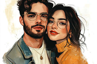draw realistic family portrait , couple digital painting