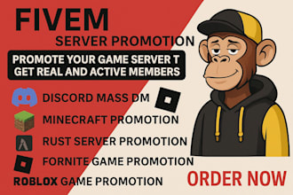 promote minecraft fivem server promotion, dayz, rust ,discord mass dm, fortunit