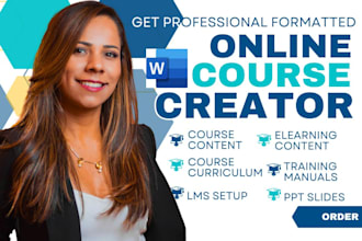 create online course content workbook training manual ebook lesson plan and PPT