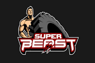 do express powerful logo for super beast a fitness character