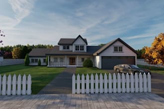 remodel 3d villa, house with picket fence, balcony,2d to 3d elevation design,bim