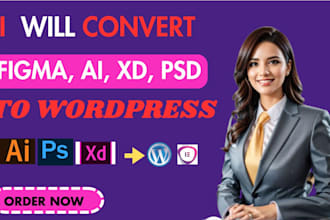convert figma to wordpress, PSD to wordpress, figma to elementor or acf, divi