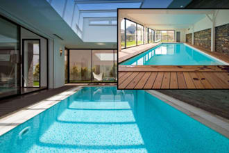 design pool, indoor pool, outdoor pool, water features, fountains, enclosure