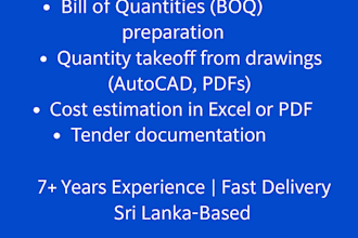 prepare boq, cost estimate, or quantity takeoff in excel