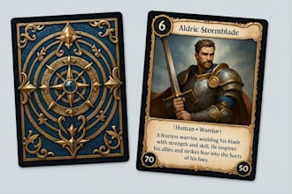 design trading card game, unique card template for dnd, rpg, sport, ttrpg game