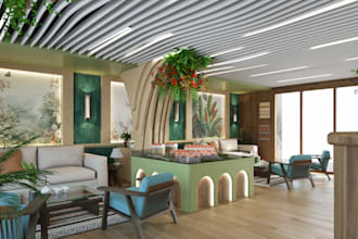 render stylish 3d interiors and exteriors for reception and lobby spaces